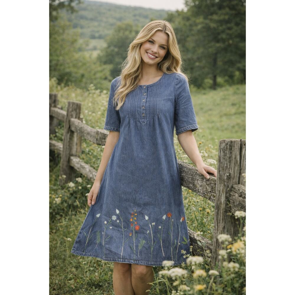 Vintage Vermont Country Store Denim Dress Pintuck S